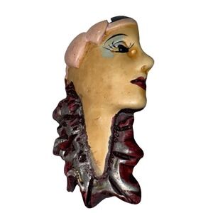 Vintage FLAPPER LADY BROOCH Pin Plastic Costume Jewelry Art Deco Classy Cool